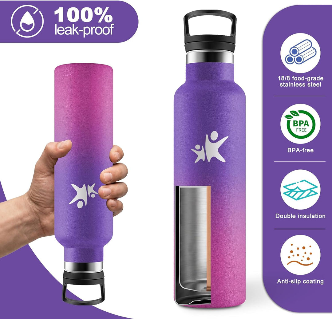 Isolierflasche Edelstahl 750ml, Doppelwandig Isoliert, Thermosflasche BPA-frei, Auslaufsicher, Kohle