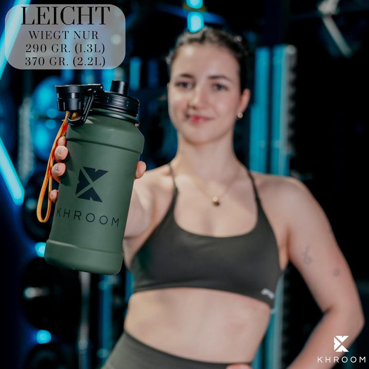 Khroom Edelstahl Trinkflasche 1,3L & 2,2L – Kohlensäure geeignet, auslaufsicher, spülmaschinenfest,