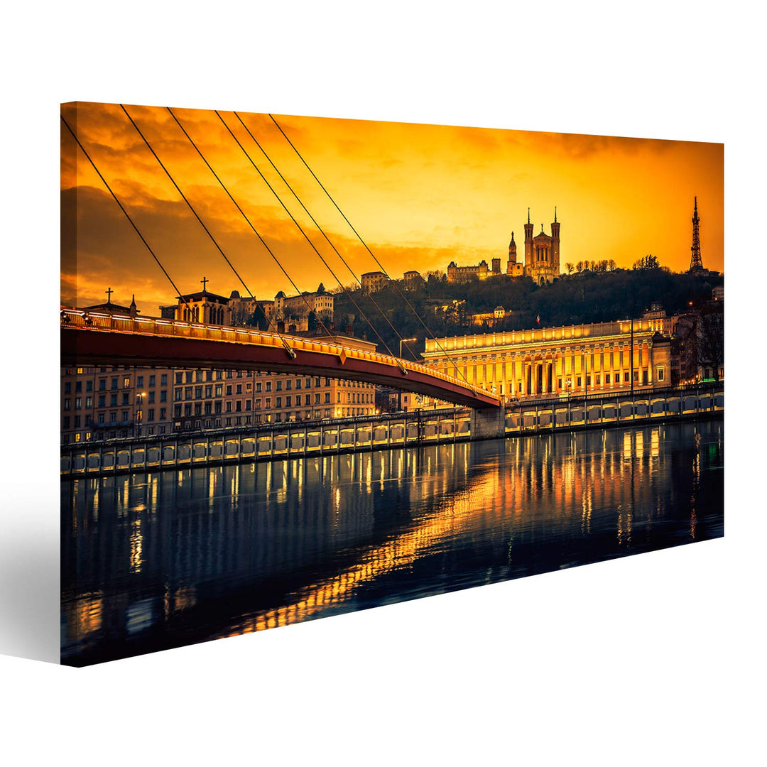 islandburner Bild Bilder auf Leinwand Ansicht von Saone-Fluss bei Sonnenuntergang Lyon Frankreich Wa