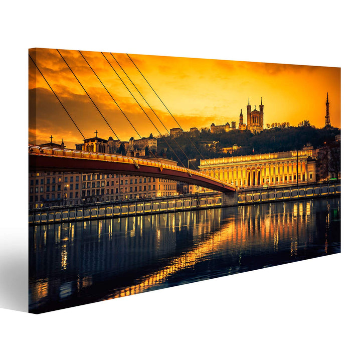 islandburner Bild Bilder auf Leinwand Ansicht von Saone-Fluss bei Sonnenuntergang Lyon Frankreich Wa