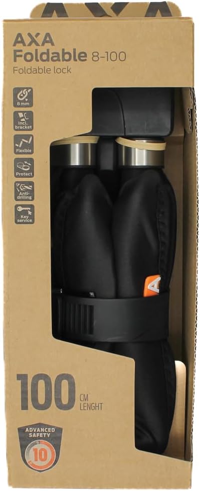 AXA Foldable 8-100 Faltschloss – Länge 100 cm – Stahlglieder 8 mm – Sicherheitsstufe 10 – Inkl. Halt