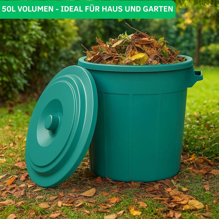 YourCasa Mülltonne 2 x 50L - Mülleimer mit Deckel - Tonne mit Trageriffen für Garten - Futtertonne o