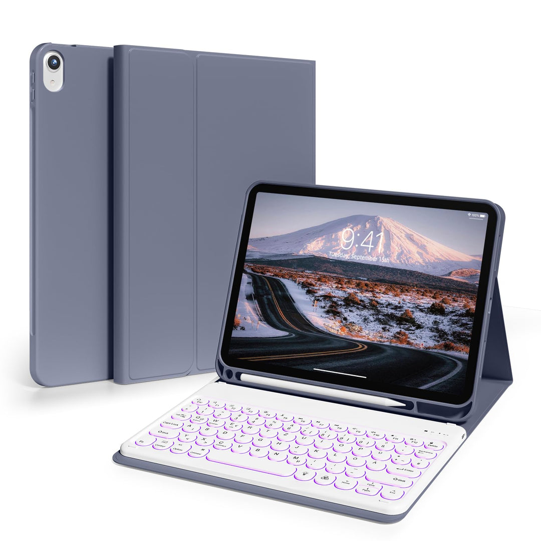 Hülle mit Tastatur für iPad 11 Generation A16/10 Generation (11/10.9 Zoll,2025/2022),7-farbige Beleu