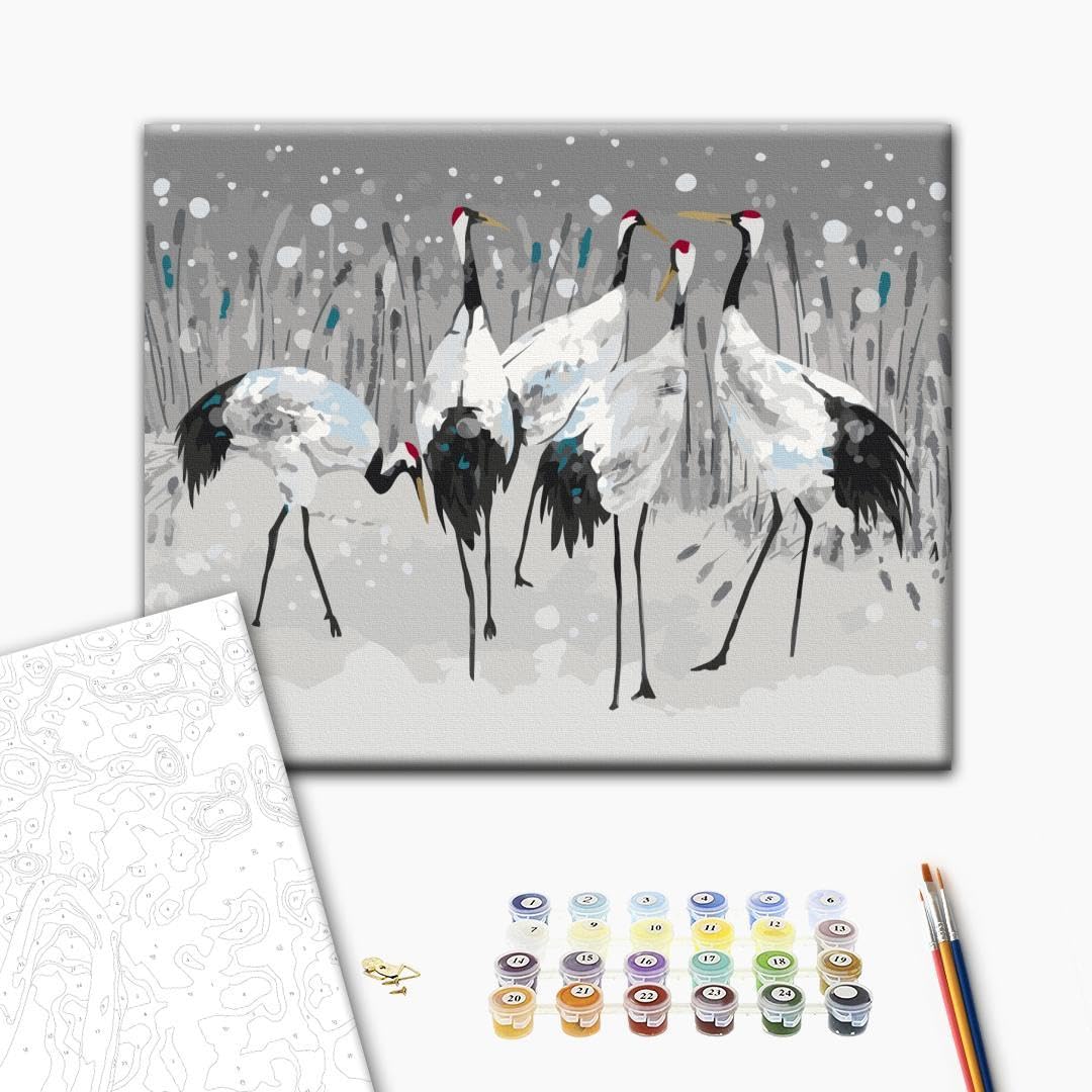 murando - Malen nach Zahlen Störche Winterlandschaft Schnee 60x40 cm Malset mit Holzrahmen auf Leinw
