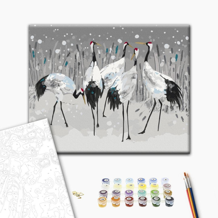 murando - Malen nach Zahlen Störche Winterlandschaft Schnee 60x40 cm Malset mit Holzrahmen auf Leinw