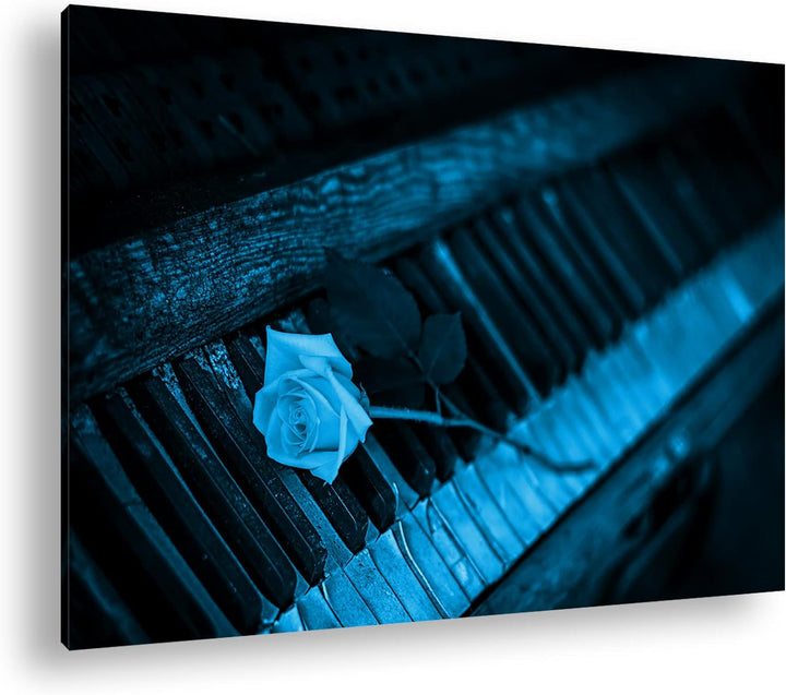 deyoli einzelne gelbe Rose auf einem sehr alten Klavier Format 80x60 Effekt: Monocrome Blau als Lein