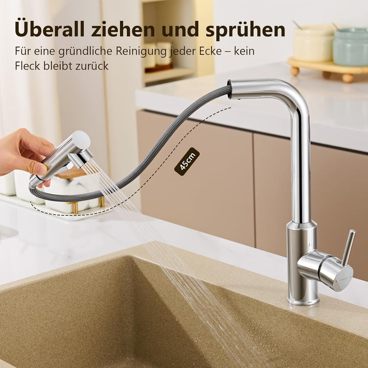 Hochdruck Wasserhahn Küche, Küchenarmatur Ausziehbar mit Brause, Spültischarmatur Küche, Legierung M