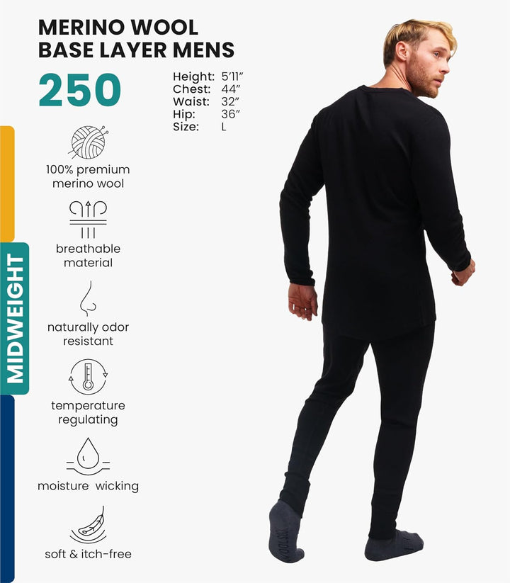 Merino.tech 100% Merino Unterwäsche Herren Set - Leicht, Mittelgewicht, Thermounterwäsche Merinowoll