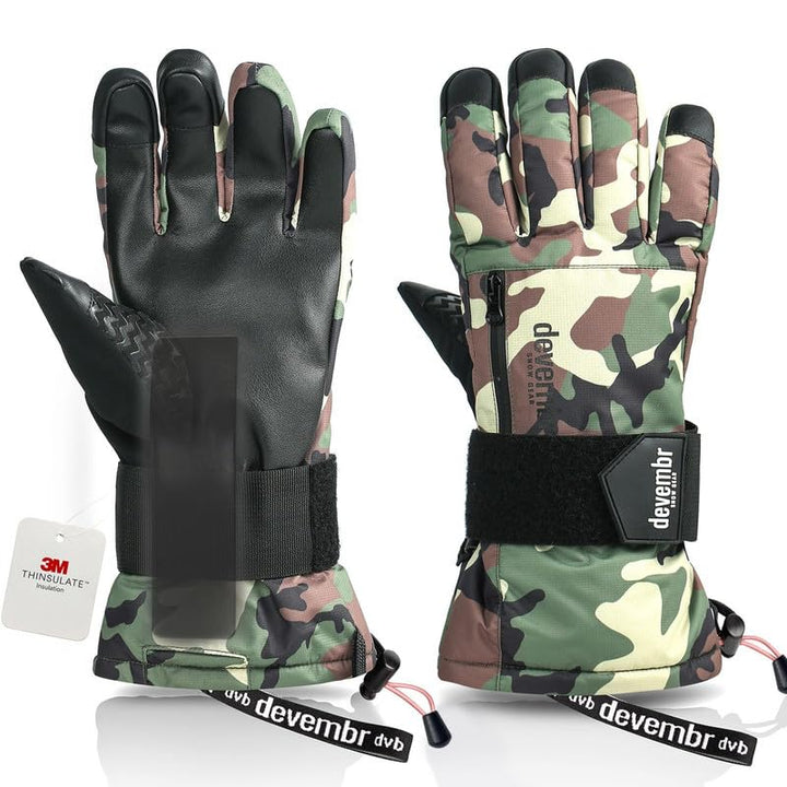 devembr Skihandschuhe mit Handgelenkschützern, Warme Snowboardhandschuhe für Herren und Damen (XS/S/