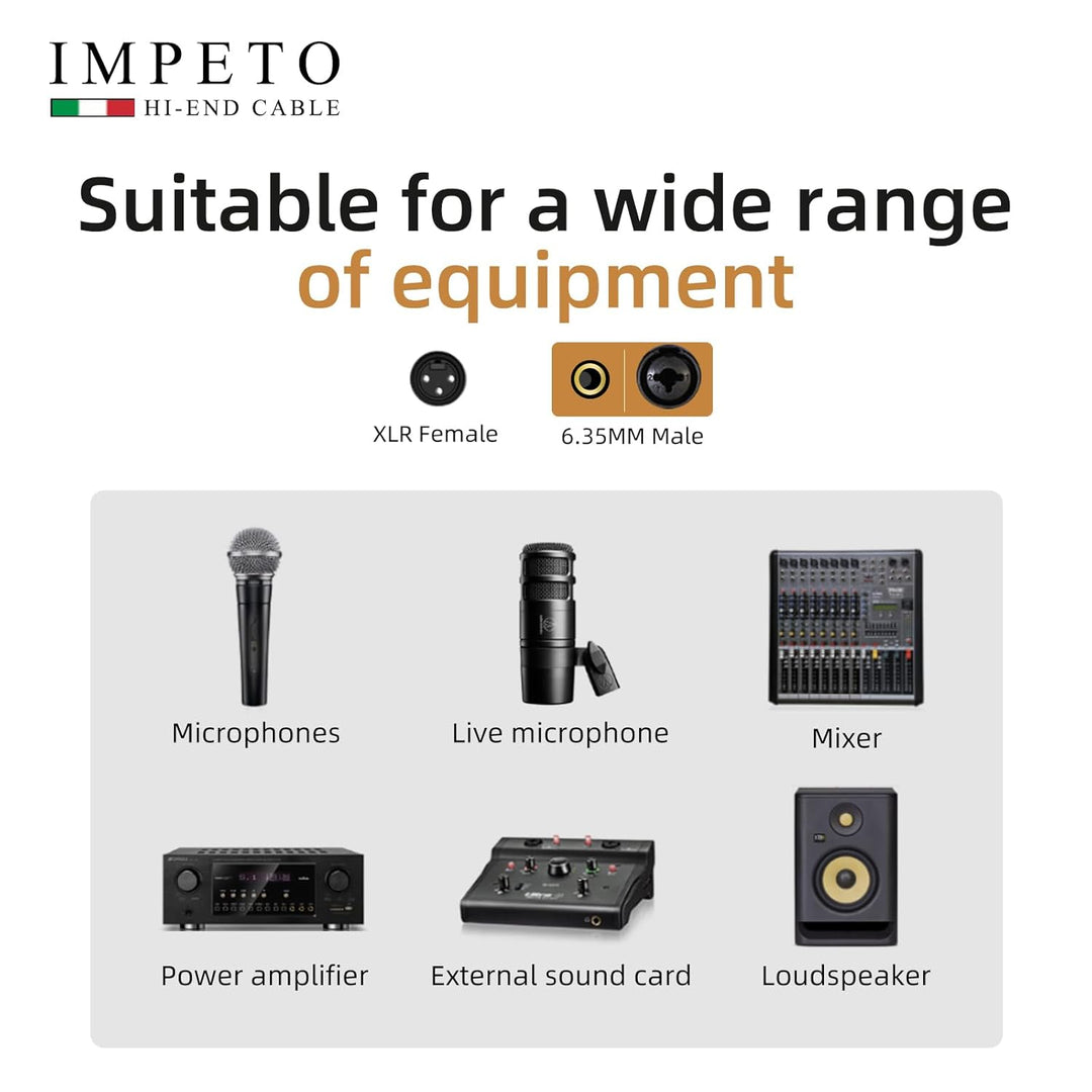 Impeto Audiophile XLR Buchse auf klinke 6,3mm（6.35mm） Mikrofonkabel ts Mono Klinke Kabel XLR 3 Polig