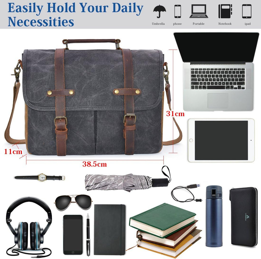 NEWHEY Herren Umhängetaschen Aktentasche Laptoptasche Wasserdichte Canvas Gross Arbeitstasche Messen