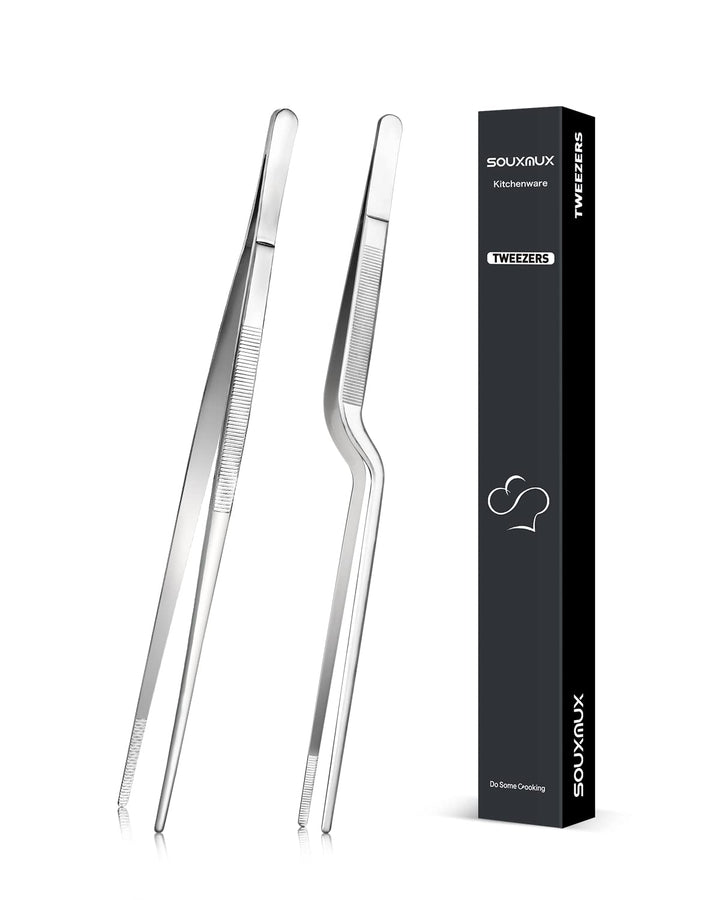 25cm Kochpinzette und Offset-Pinzette Set, Zange Präzisionsgezahnte Spitzen, Edelstahl Professional