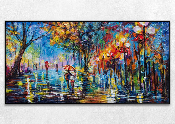 YS-Art Abstrakt Stil Acryl Gemälde auf Leinwand Herbstliche Allee handgemalt Wandbilder Wohnzimmer m