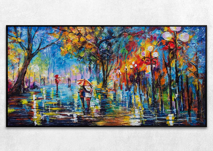 YS-Art Abstrakt Stil Acryl Gemälde auf Leinwand Herbstliche Allee handgemalt Wandbilder Wohnzimmer m