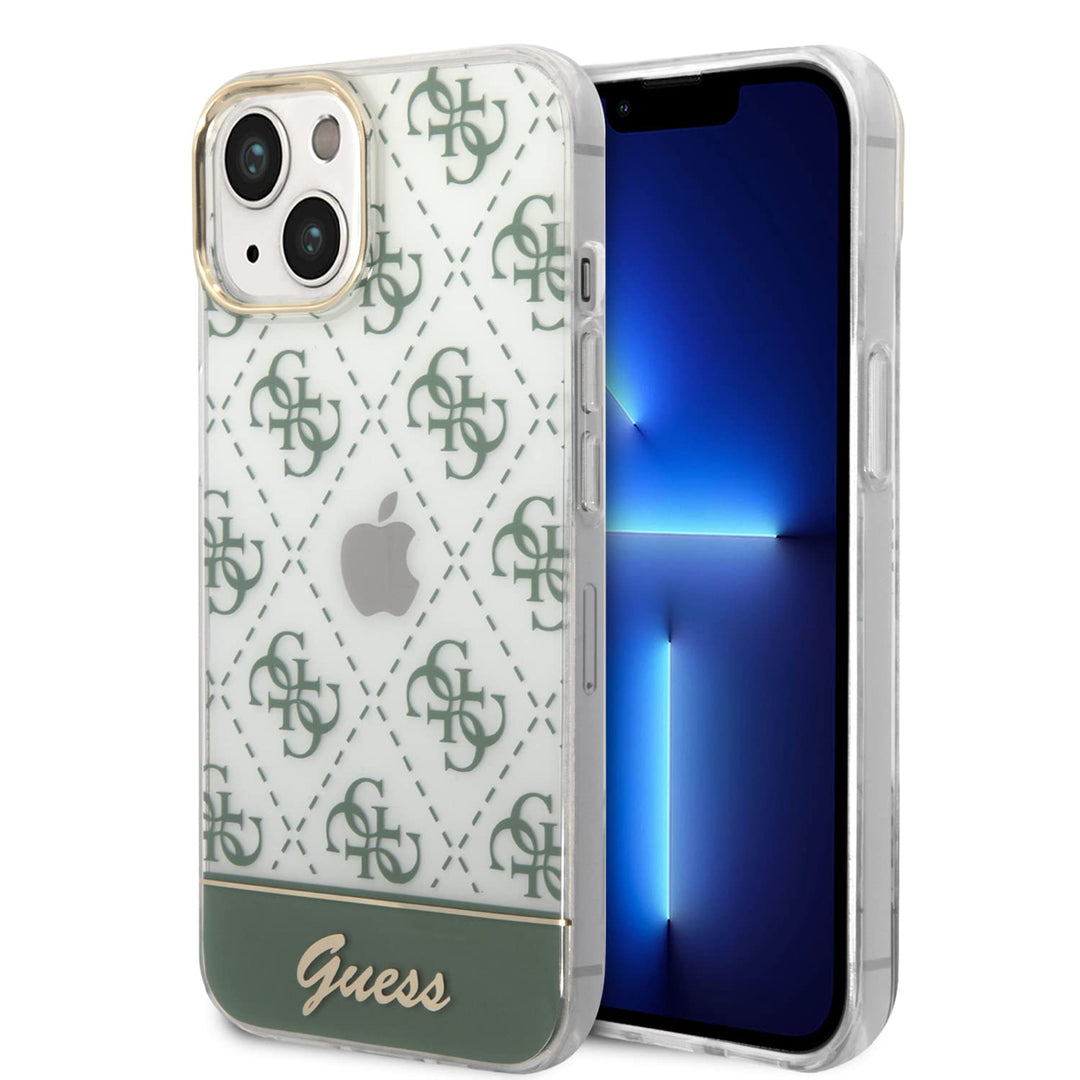 Guess 4G Pattern Script Collection Hardcase Hülle Cover für Apple iPhone 14 Plus Khaki