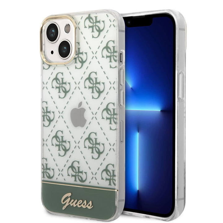 Guess 4G Pattern Script Collection Hardcase Hülle Cover für Apple iPhone 14 Plus Khaki