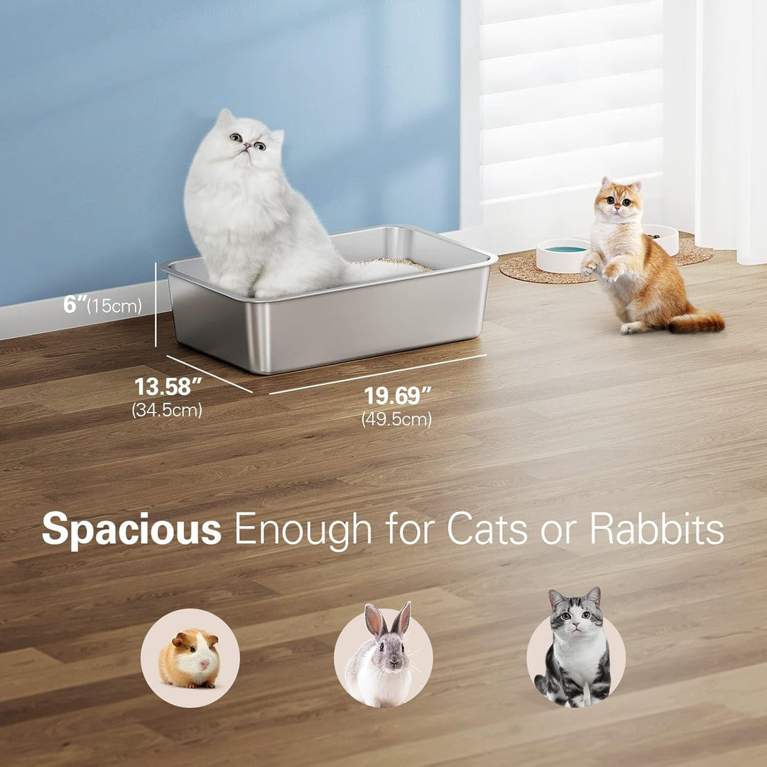 Barhon Katzenklo Edelstahl 50 x 35 x 15 cm, Katzentoilette Edelstahl für Grosskatzen mit hoher Seite