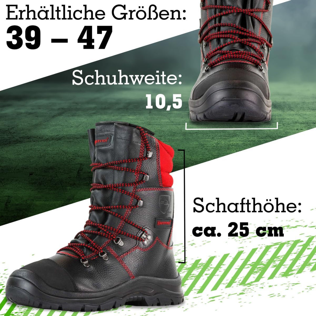 Safetytex Forststiefel Kettensägen Schnittschutzstiefel Waldarbeiterstiefel Leder Forst Schnürstiefe