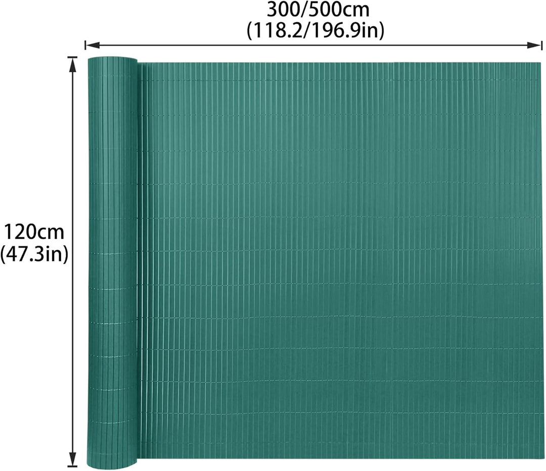 PVC Sichtschutzmatte Sichtschutzzaun 120x600CM, Grün, Outdoor Sichtschutz mit verstärkten Lamellen,