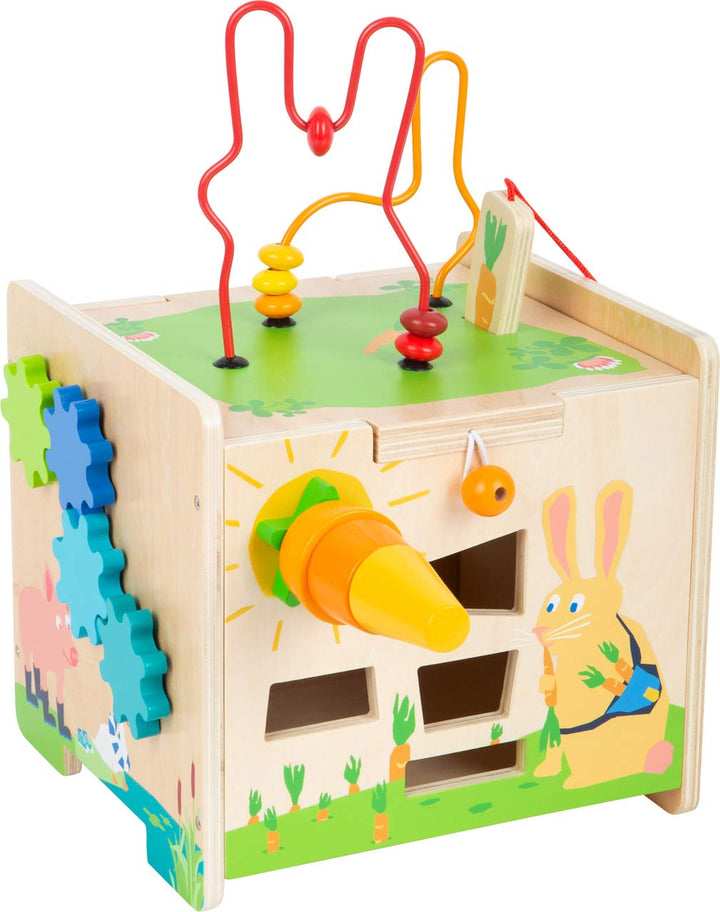 small foot Motorikwürfel Hase aus Holz, mit fünf bespielbaren Seiten, als Kinderhocker verwendbar, a