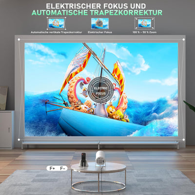 [Elektrischer Fokus] Mini Beamer 4K 1080P unterstützt mit Android App, Portable XuanPad Mini Projekt