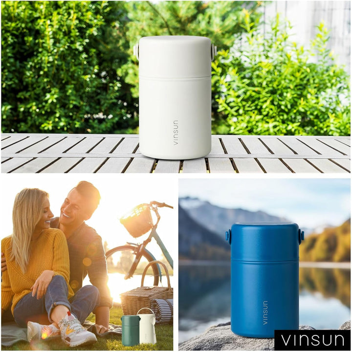 VINSUN Thermobehälter für Essen 800ml mit Löffel - Edelstahl, auslaufsicher, breite Öffnung - doppel