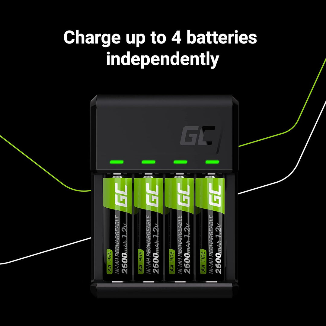 Green Cell VitalCharger Ladegerät + 2X AA 2000mAh + 2X AAA 800mAh für NI-MH AA AAA R6 R03 Mignon Akk