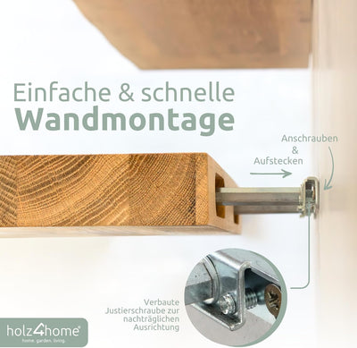 holz4home® Wandregal mit Baumkante 40 cm Länge, Natur Geölt I Schweberegal Massivholz mit unsichtbar