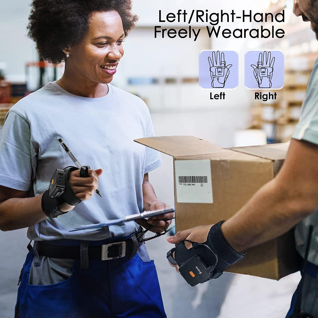 Eyoyo Tragbarer Bluetooth Barcode-Scanner-Handschuh, 1D 2D QR-Code Fingerring-Lesegerät für Linke un
