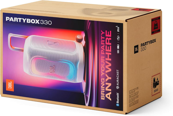JBL PartyBox 330 Tragbarer Partylautsprecher, Weiss | JBL Sound, Lichtshow, AI Sound Boost, Bluetoot