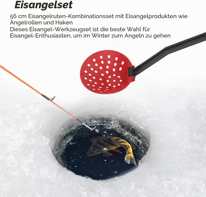 Keenso Winter-Eisangelrute Angelrolle mit Angelschnur Eisangelhaken Eisschaufel Kombinationsausrüstu