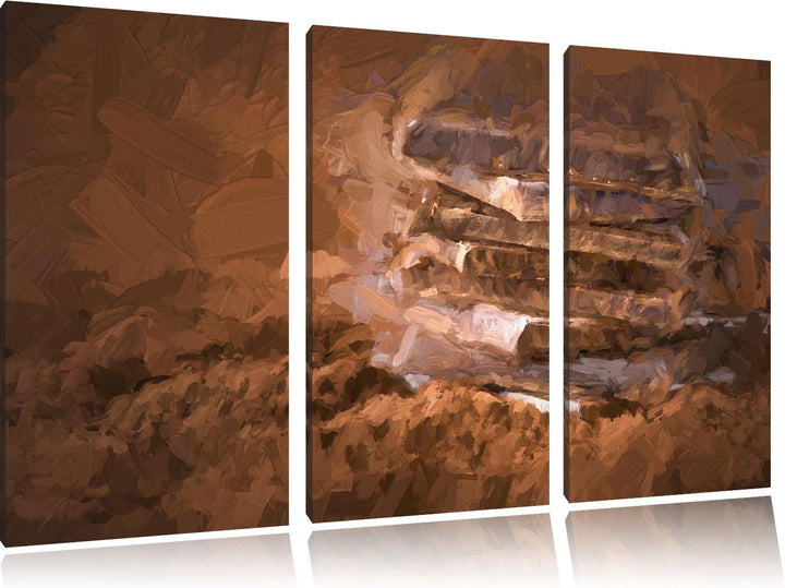 Pixxprint Schokoladenstücken Pinsel Effekt 3-Teiler Leinwandbild 120x80 Bild auf Leinwand