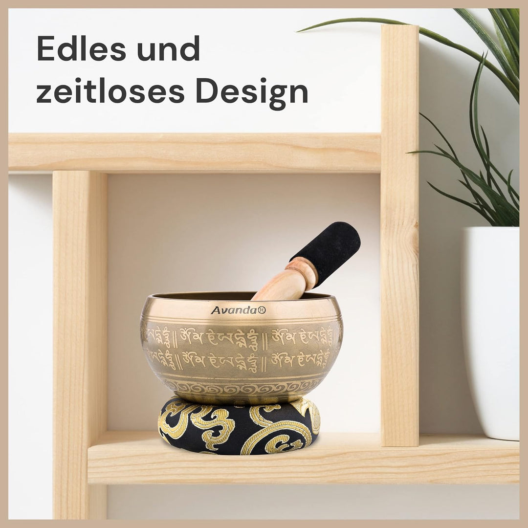 Tibetisches Klangschale-Set Om für Yoga, Meditation und Entspannung - handbemalte Tibetische Klangsc
