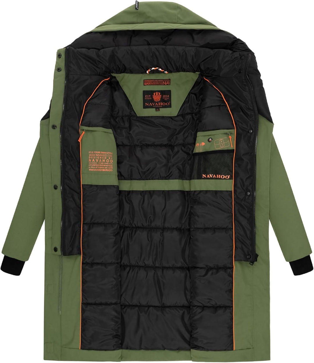 Navahoo Damen Mantel Lange warme Winter Steppjacke mit Kapuze und magnetischen Elementen Snowelf XS-