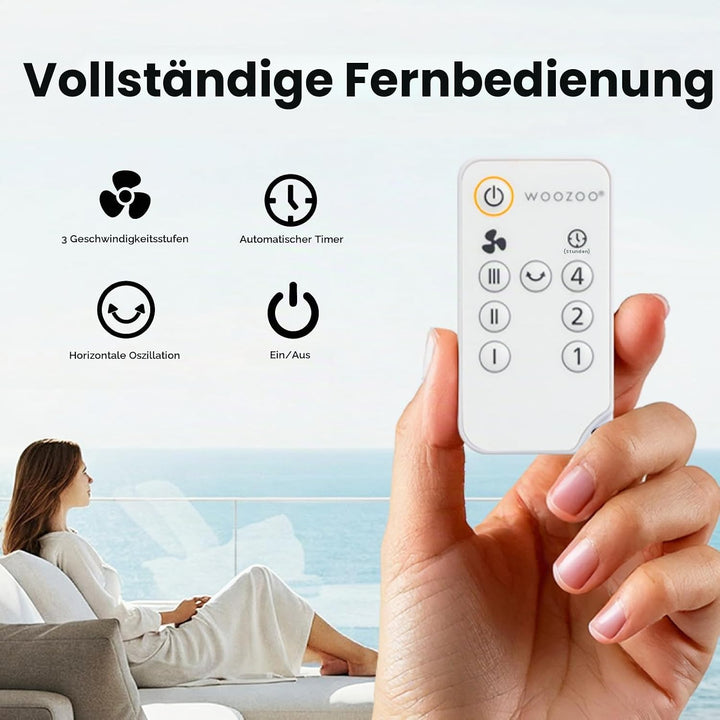 Woozoo ® by Ohyama, Leistungsstarker Tischventilator, 50W, Oszillation, mit Fernbedienung, Timer, Fü