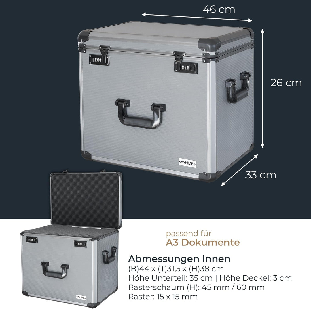 HMF 14422-02 Alu Fotokoffer, Miniaturenkoffer mit Rasterschaumstoff | 46 x 33 x 41 cm, 46 x 33 x 41