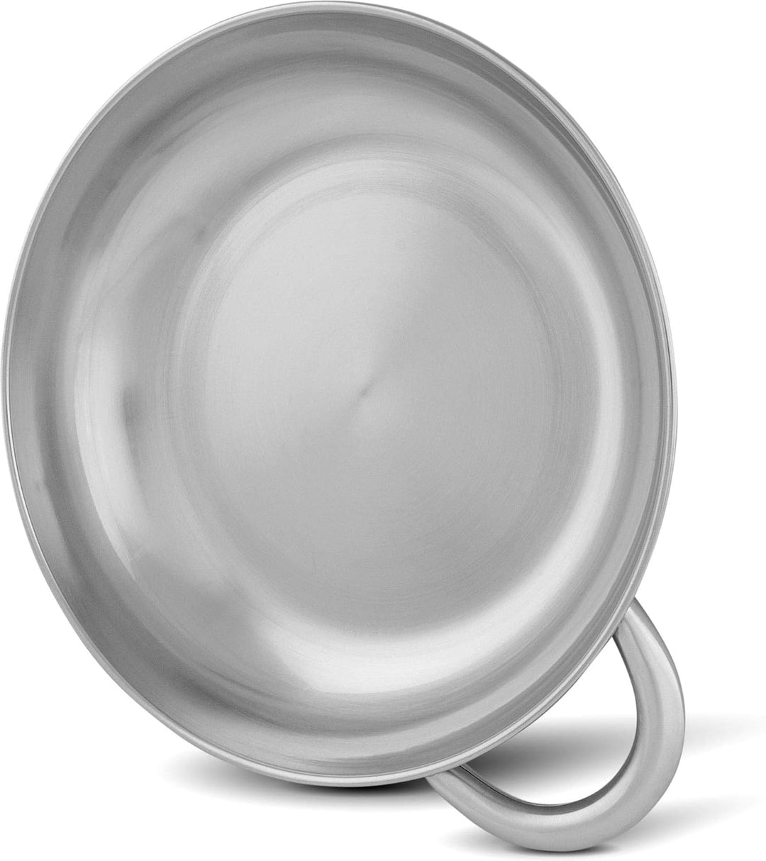 Camping Edelstahl Geschirrset 2X Besteckset + 2X Teller + 2X Tasse Silber mit Griff 23 cm, Silber mi