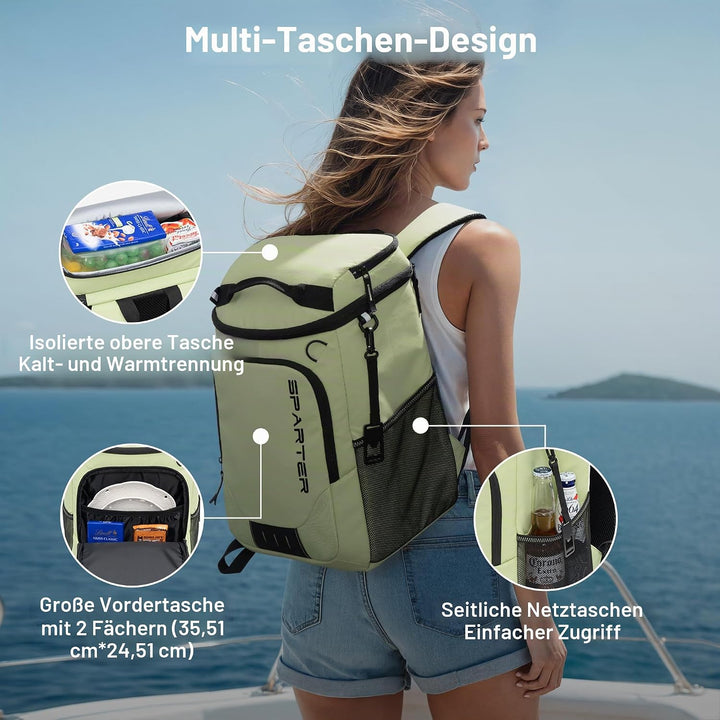 SPARTER Rucksack-Kühler, isoliert, auslaufsicher, 33 Dosen, wasserdicht, leicht, isoliert, Eistruhe,