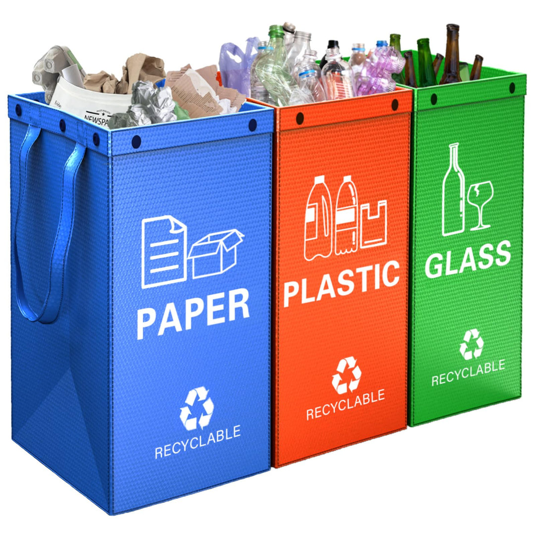 KAOHONG Mülltrennsystem Taschen 3 Fächer für Plastik, Glas, Papier Perfekt als Mülltrenner, Pfandfla