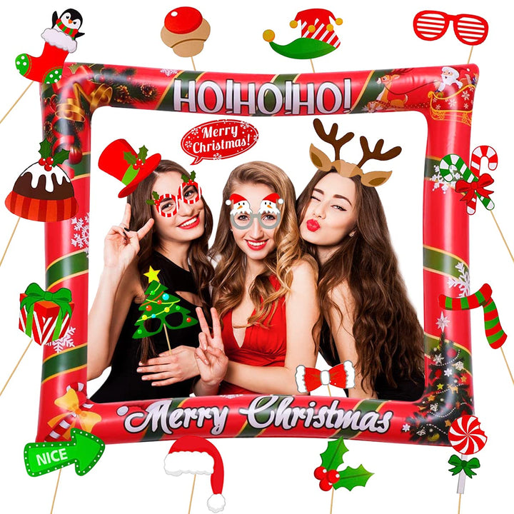 KKSJK Weihnachten Aufblasbarer Bilderrahmen mit 32 PCS Foto Requisiten, Weihnachtsdeko Photo Booth,