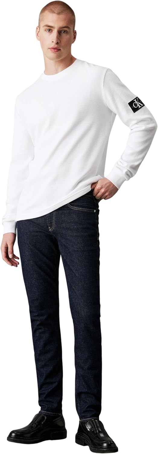 Calvin Klein Jeans Herren Badge Waffle Ls Tee L/S Strickoberteile XXS Bright White, XXS Bright White