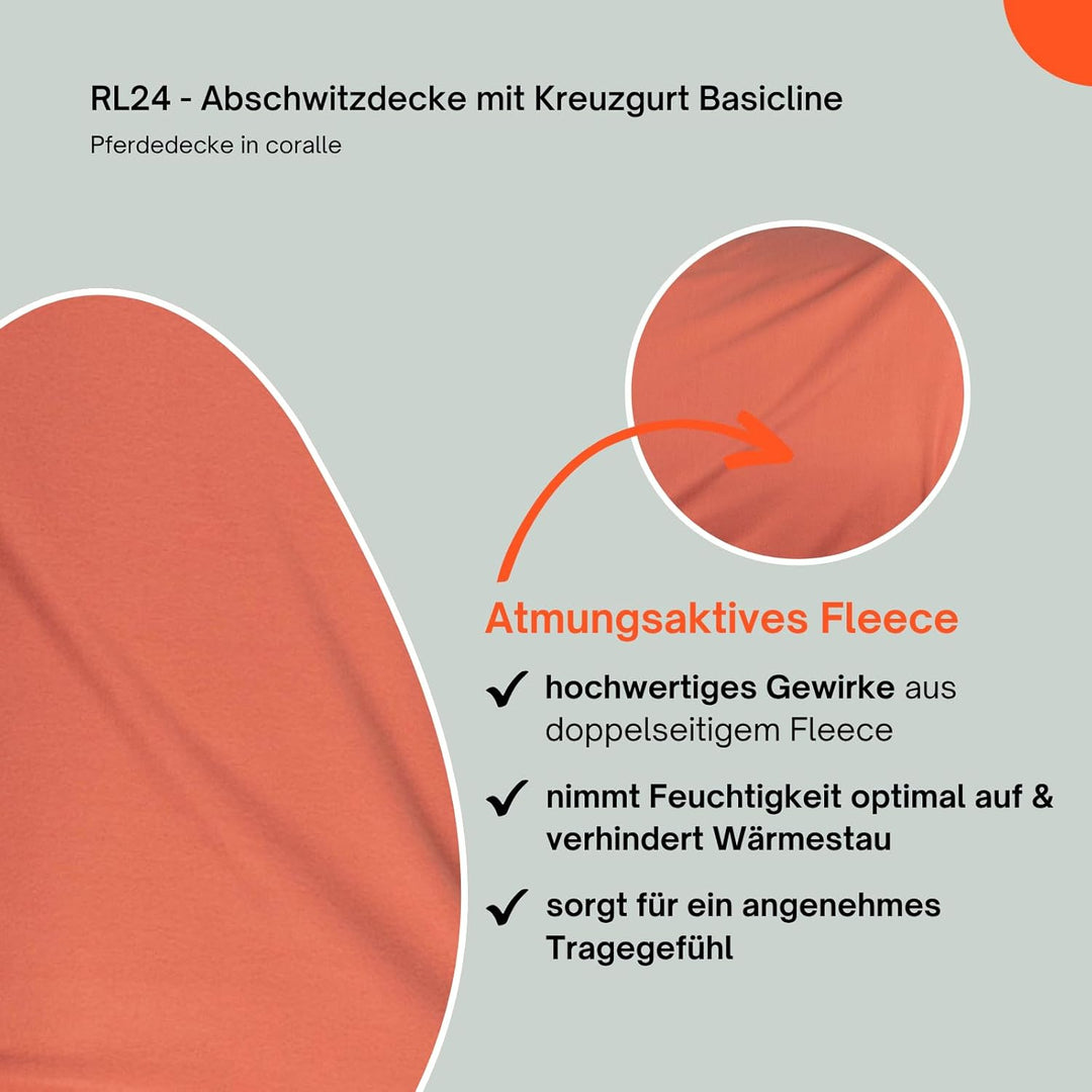 RL24 - Abschwitzdecke BASICLINE mit Kreuzgurt fürs Pferd ist atmungsaktiv Fleecedecke Transportdecke