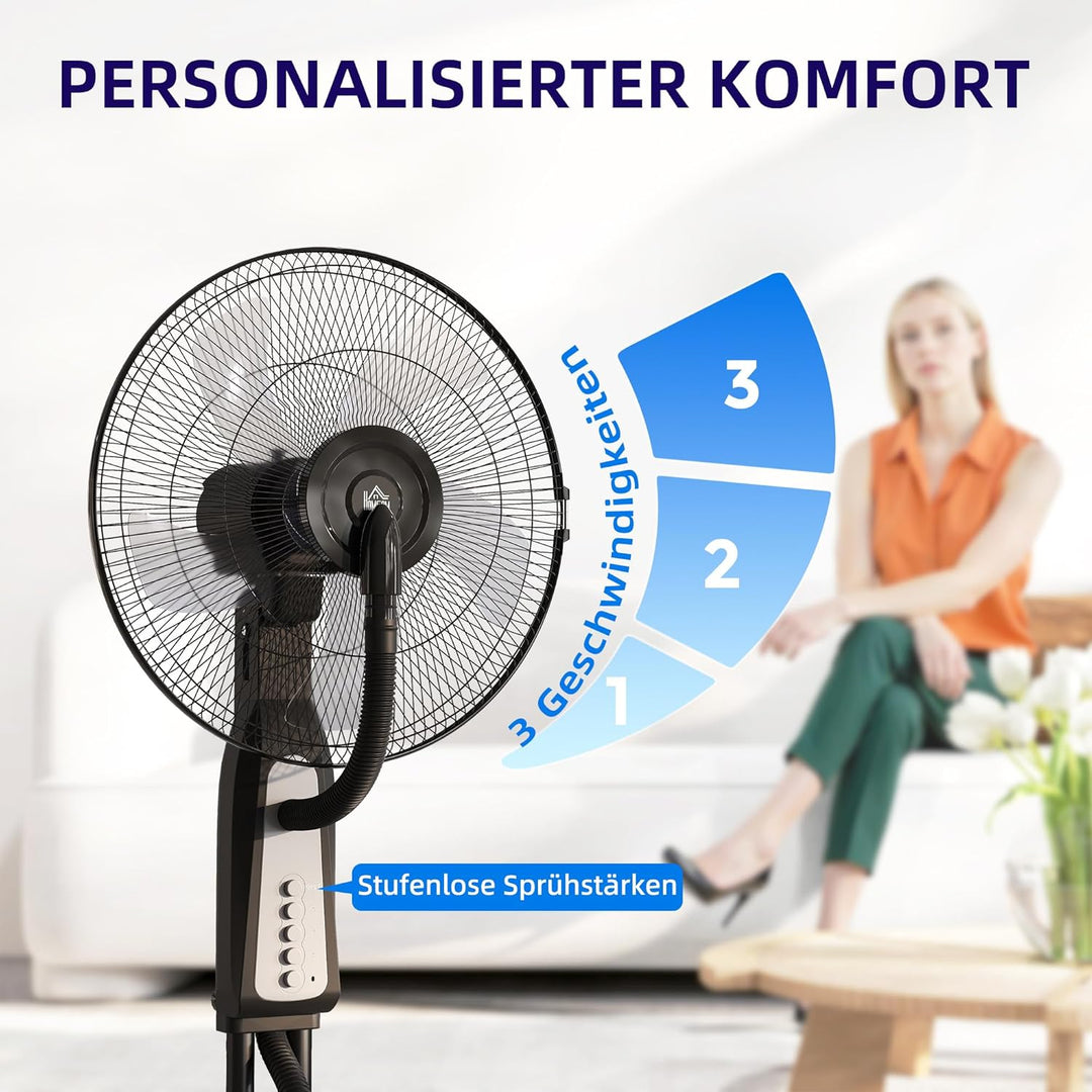 HOMCOM Ventilator mit Wasserkühlung, Standventilator mit Verstellbar Sprühnebel, 3 Geschwindigkeiten