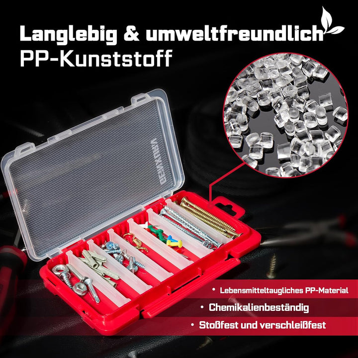 4 Stück Kleiner Flacher Sortimentskoffer für Kleinteile, Tragbarer Sortierbox mit Herausnehmbaren Tr