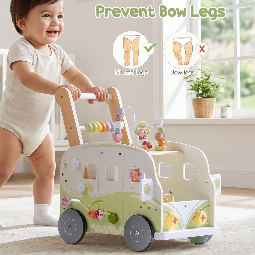 ROBOTIME Baby-Lauflernwagen Holz, Multifunktionale Aktivitäts-Lauflernhilfe mit Höhenverstellung und