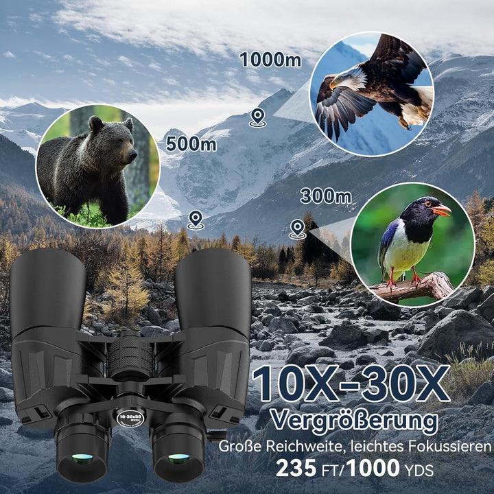 MLight 10-30x50 Zoom-Fernglas für Erwachsene, hochauflösendes Fernglas mit BAK4-Prisma, FMC-Vergütun