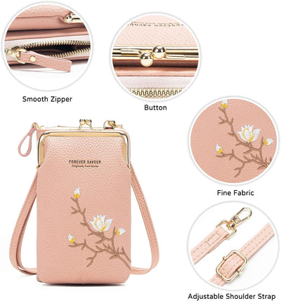 PORRASSO Mode Handy Umhängetasche Damen Handytasche Mini Geldbörse Crossbody Bag mit Kartensteckplat