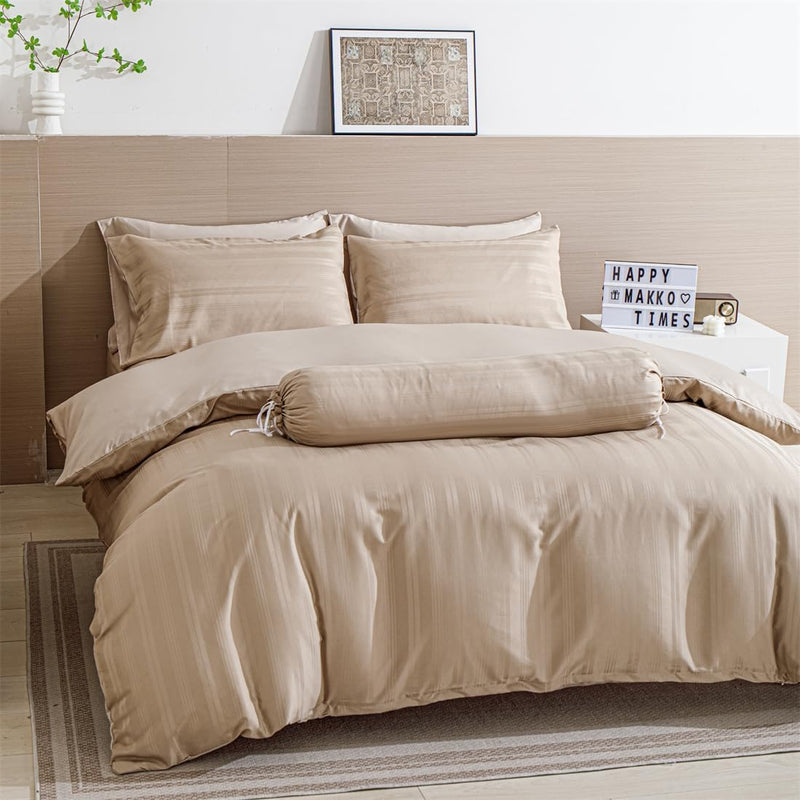 Luofanfei Satin Bettwäsche 135x200cm Beige Gold Braun Glänzend Glanzsatin Seiden Bettwäsche Set Gest