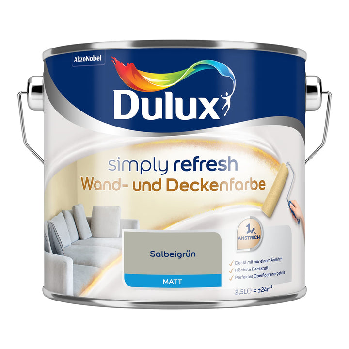 Dulux Simply Refresh Wand- und Deckenfarbe Salbeigrün 2,5l 2.50 l (1er Pack) Salbeigrün, 2.50 l (1er