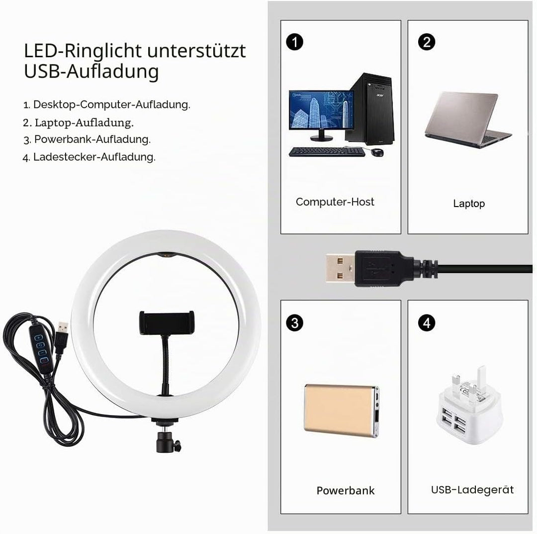 APP Life Ring Light für Selfies 10 Zoll - dreieckige Halterung - 3 Beleuchtungsmodi mit 10 Helligkei